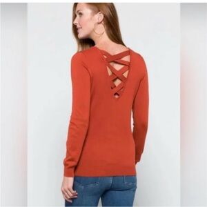NWT Burnt Orange Crisscross Back Sweater